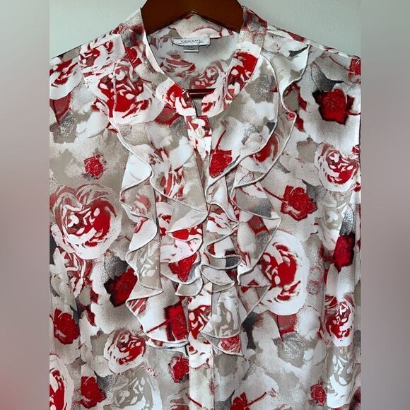 Tahari ASL Floral Sleeveless Ruffle Blouse XL - Picture 6 of 9